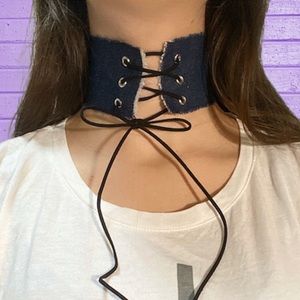 Lace Up Denim Choker